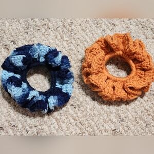 Crochet Blue and Orange Scrunchies